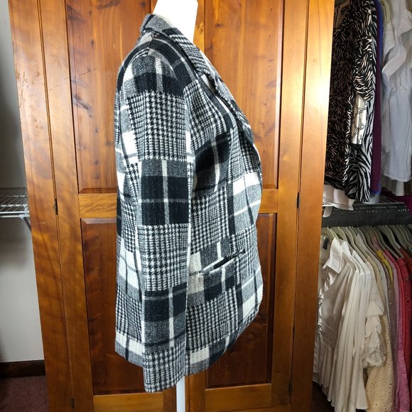 Ormond Vintage Oversized Patchwork Plaid Houndstooth Wool Blend Blazer w Pockets - Picture 5 of 13